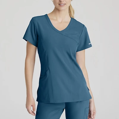 Skechers Sk102 Reliance 3-Pocket Crossover Womens Plus Tall V Neck Short Sleeve Stretch Fabric Moisture Wicking Scrub Top