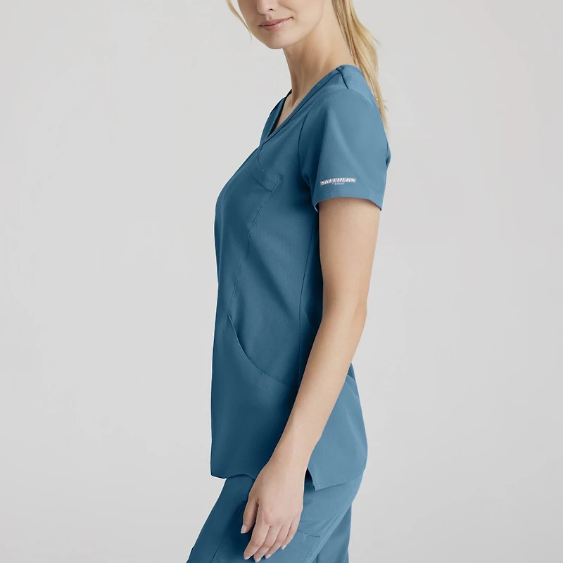 Skechers Sk102 Reliance 3-Pocket Crossover Womens Plus Tall V Neck Short Sleeve Stretch Fabric Moisture Wicking Scrub Top