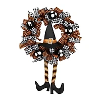 Orange and Black Witch with Bows Halloween Wreath  24-Inch  Unlit