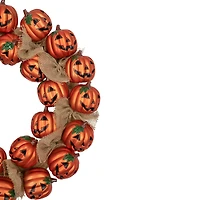 Jack-O-Lantern and Burlap Ribbon Halloween Wreath  20-Inch  Unlit