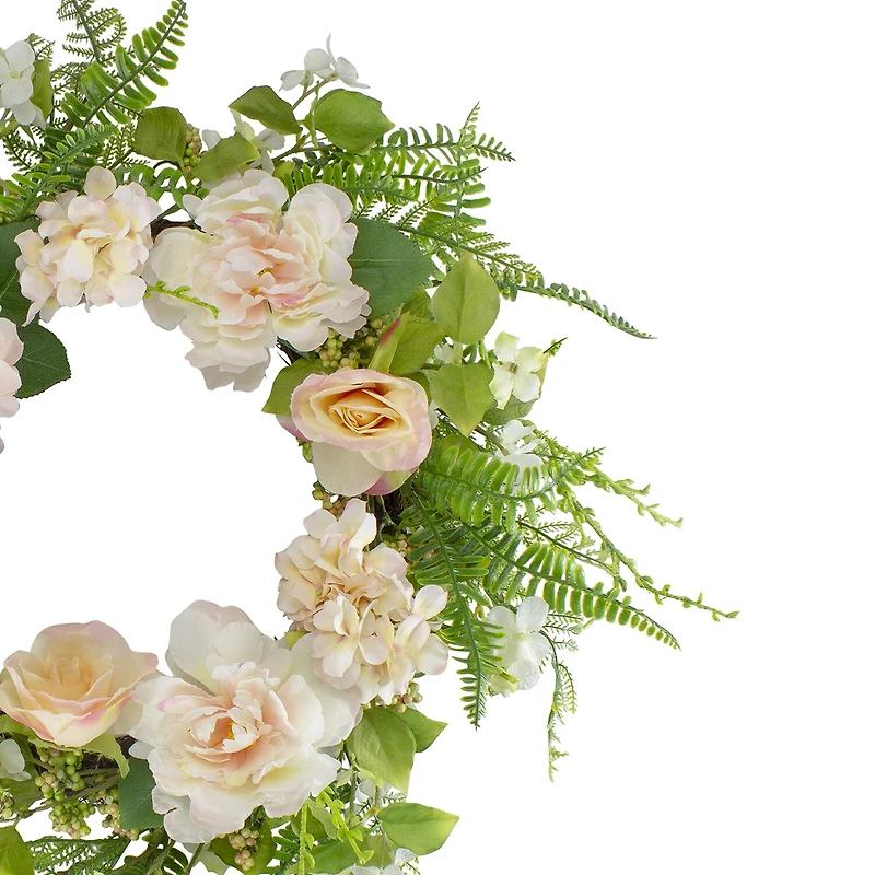 Northlight 24in Rose And Peony Fern Floral Wreath