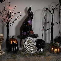 Northlight 22.75in Skull In Witch Hat With Black Cat Halloween Tabletop Decor