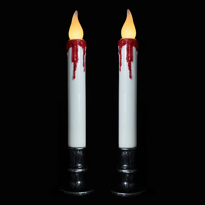 Northlight 9in Led White And Red Candles 2-pc. Lighted Halloween Tabletop Decor