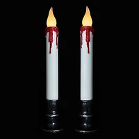 Northlight 9in Led White And Red Candles 2-pc. Lighted Halloween Tabletop Decor