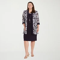 R & M Richards Womens Plus Jacket Dress With Removable Necklace