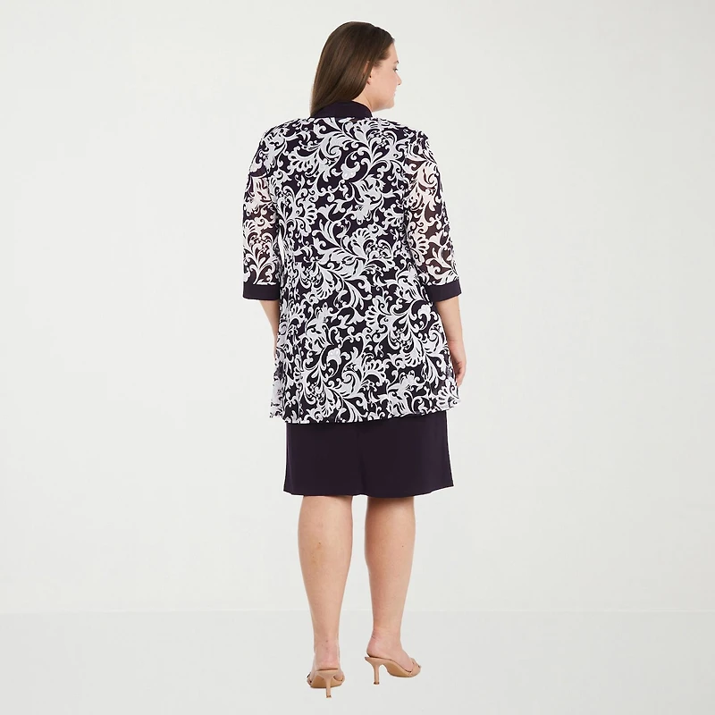 R & M Richards Womens Plus Jacket Dress With Removable Necklace