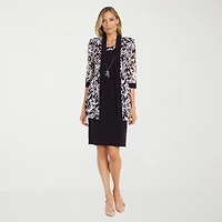 R & M Richards Womens Petite Jacket Dress With Removable Necklace