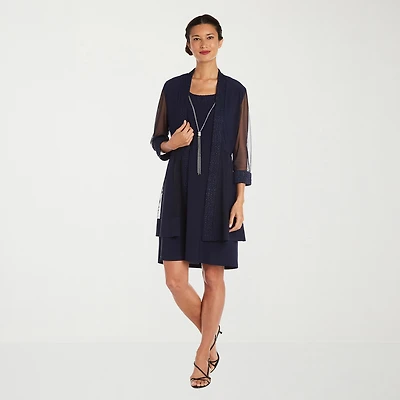 R & M Richards Womens Jacket Dress With Removable Necklace