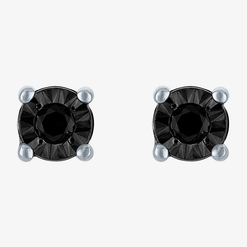 1/10 CT. T.W. Natural Black Diamond Sterling Silver 5.5mm Round Stud Earrings