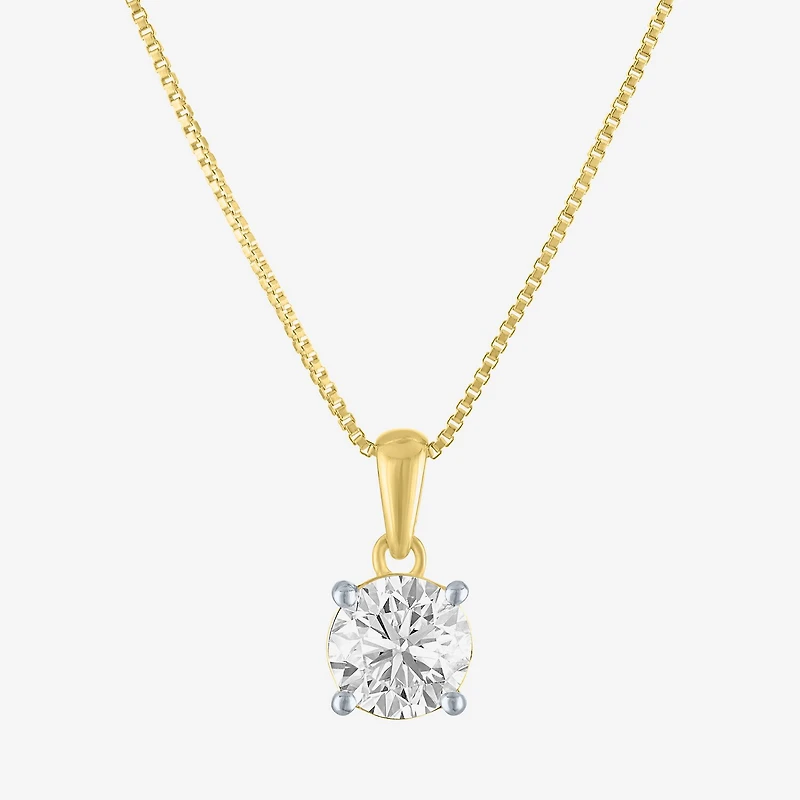 Si2-I1/G-H Womens 1 CT. T.W. Lab Grown White Diamond Sterling Silver or 14K Gold Over Round 18 Inch Pendant Necklace