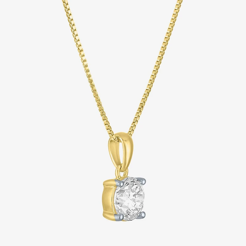 Si2-I1/G-H Womens 1 CT. T.W. Lab Grown White Diamond Sterling Silver or 14K Gold Over Round 18 Inch Pendant Necklace