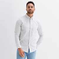 St. John's Bay Washed Oxford Mens Long Sleeve Classic Fit Stretch Fabric Button-Down Shirt