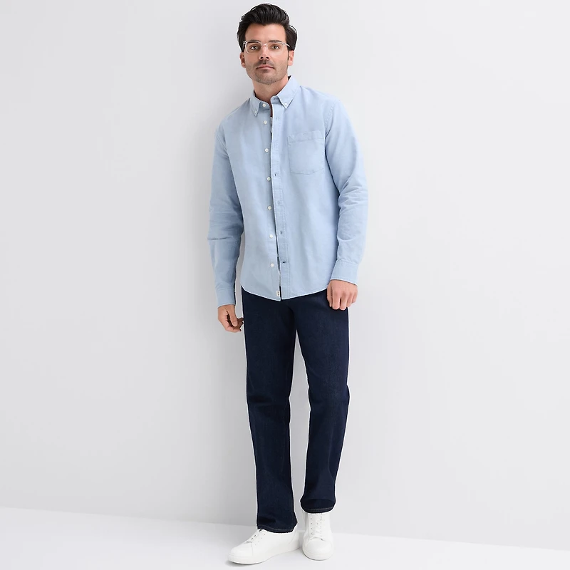 mutual weave Mens Long Sleeve Relaxed Oxford Button-Down Shirt