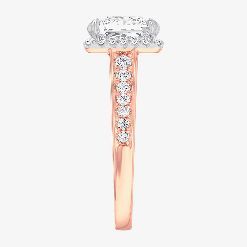 G-H / Si1-Si2) Womens 2 1/2 CT. T.W. Lab Grown White Diamond 14K Gold Side Stone Halo Engagement Ring