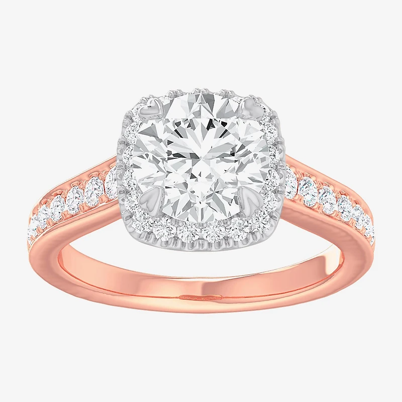 G-H / Si1-Si2) Womens 2 1/2 CT. T.W. Lab Grown White Diamond 14K Gold Cushion Side Stone Halo Engagement Ring