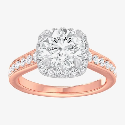 G-H / Si1-Si2) Womens 1/ CT. T.W. Lab Grown White Diamond 14K Gold Cushion Side Stone Halo Engagement Ring