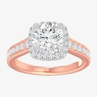 G-H / Si1-Si2) Womens 2 1/2 CT. T.W. Lab Grown White Diamond 14K Gold Cushion Side Stone Halo Engagement Ring