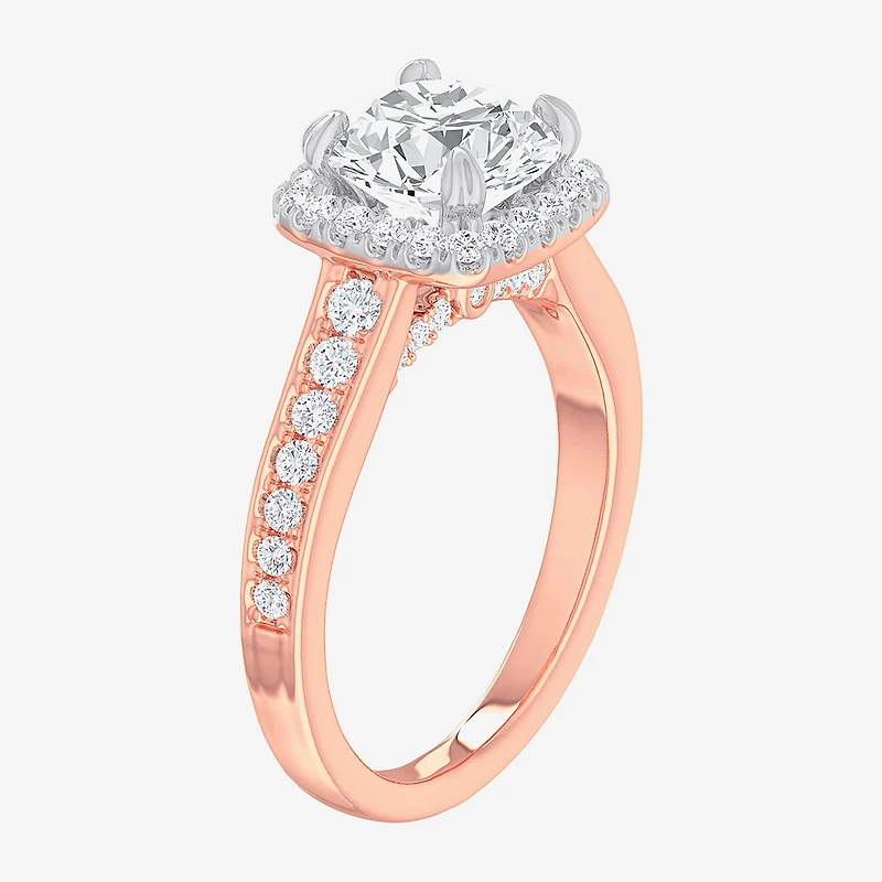 G-H / Si1-Si2) Womens 2 1/2 CT. T.W. Lab Grown White Diamond 14K Gold Cushion Side Stone Halo Engagement Ring