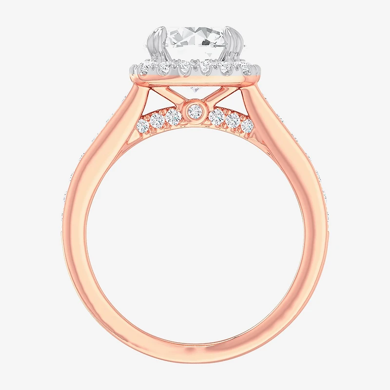 G-H / Si1-Si2) Womens 2 1/2 CT. T.W. Lab Grown White Diamond 14K Gold Cushion Side Stone Halo Engagement Ring