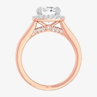 G-H / Si1-Si2) Womens 2 1/2 CT. T.W. Lab Grown White Diamond 14K Gold Cushion Side Stone Halo Engagement Ring