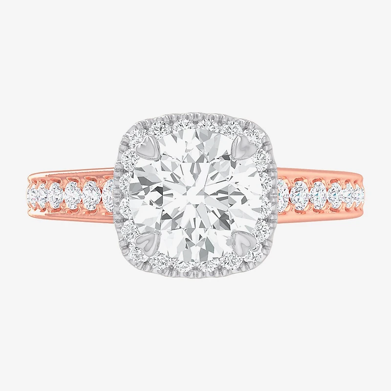 G-H / Si1-Si2) Womens 2 1/2 CT. T.W. Lab Grown White Diamond 14K Gold Cushion Side Stone Halo Engagement Ring
