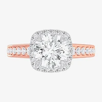 G-H / Si1-Si2) Womens 2 1/2 CT. T.W. Lab Grown White Diamond 14K Gold Cushion Side Stone Halo Engagement Ring