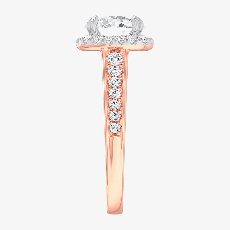 G-H / Si1-Si2) Womens 2 1/2 CT. T.W. Lab Grown White Diamond 14K Gold Cushion Side Stone Halo Engagement Ring