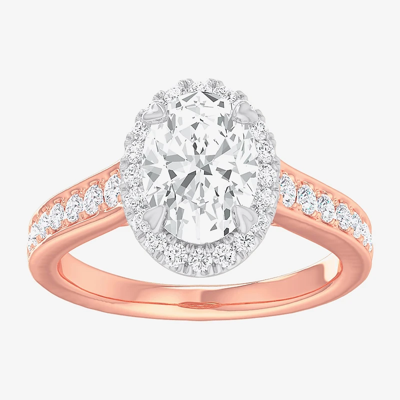 G-H / Si1-Si2) Womens 1/ CT. T.W. Lab Grown White Diamond 14K Gold Oval Side Stone Halo Engagement Ring