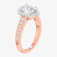 G-H / Si1-Si2) Womens 1/ CT. T.W. Lab Grown White Diamond 14K Gold Oval Side Stone Halo Engagement Ring