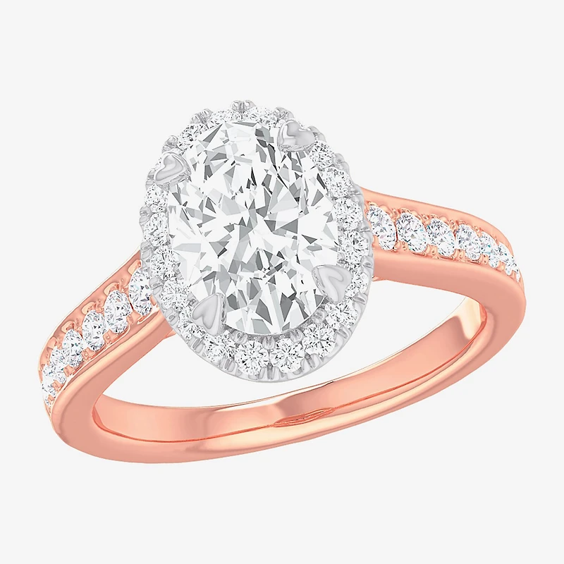 G-H / Si1-Si2) Womens 1/ CT. T.W. Lab Grown White Diamond 14K Gold Oval Side Stone Halo Engagement Ring
