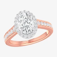 G-H / Si1-Si2) Womens 1/ CT. T.W. Lab Grown White Diamond 14K Gold Oval Side Stone Halo Engagement Ring