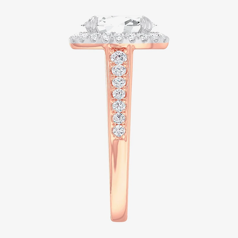 G-H / Si1-Si2) Womens 1/ CT. T.W. Lab Grown White Diamond 14K Gold Oval Side Stone Halo Engagement Ring
