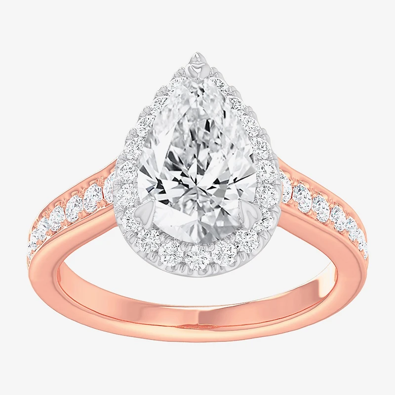 G-H / Si1-Si2) Womens 2 1/2 CT. T.W. Lab Grown White Diamond 14K Gold Pear Side Stone Halo Engagement Ring