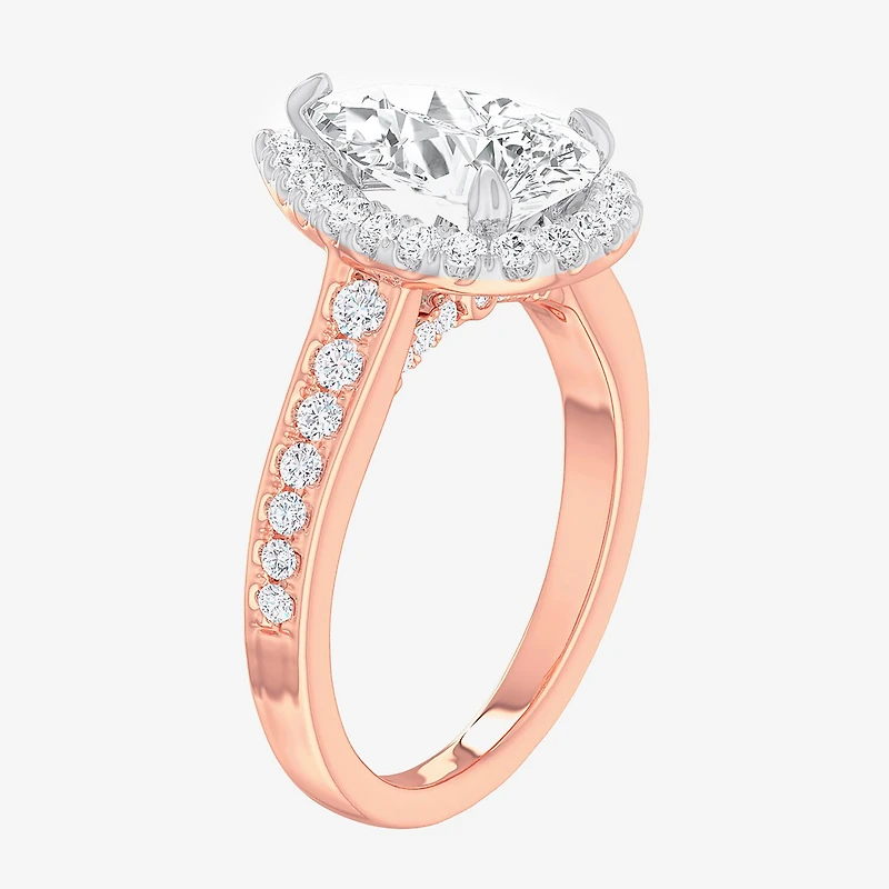 G-H / Si1-Si2) Womens 2 1/2 CT. T.W. Lab Grown White Diamond 14K Gold Pear Side Stone Halo Engagement Ring