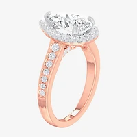 G-H / Si1-Si2) Womens 2 1/2 CT. T.W. Lab Grown White Diamond 14K Gold Pear Side Stone Halo Engagement Ring