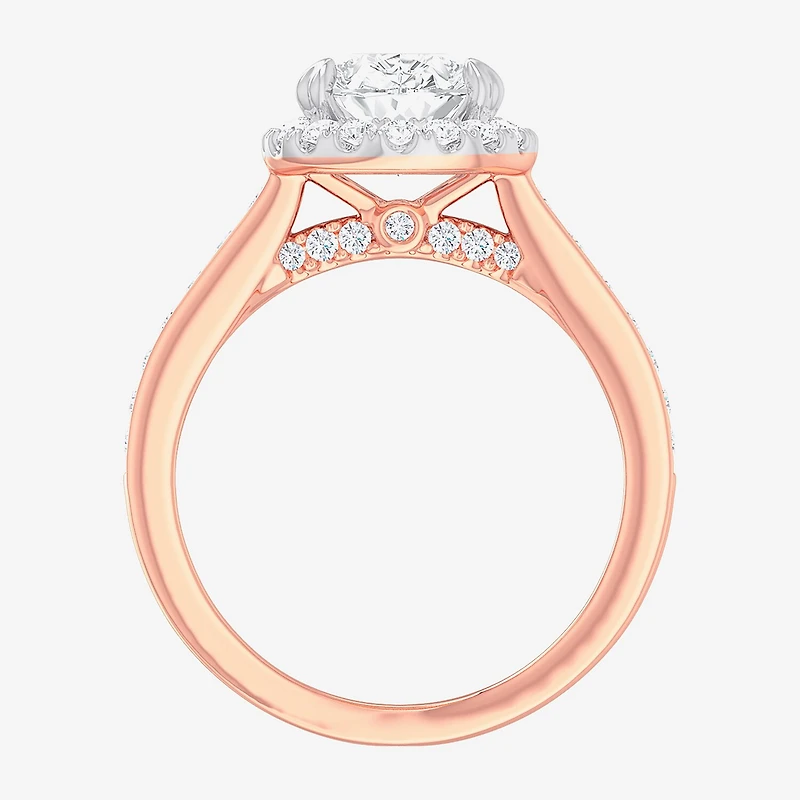 G-H / Si1-Si2) Womens 2 1/2 CT. T.W. Lab Grown White Diamond 14K Gold Pear Side Stone Halo Engagement Ring