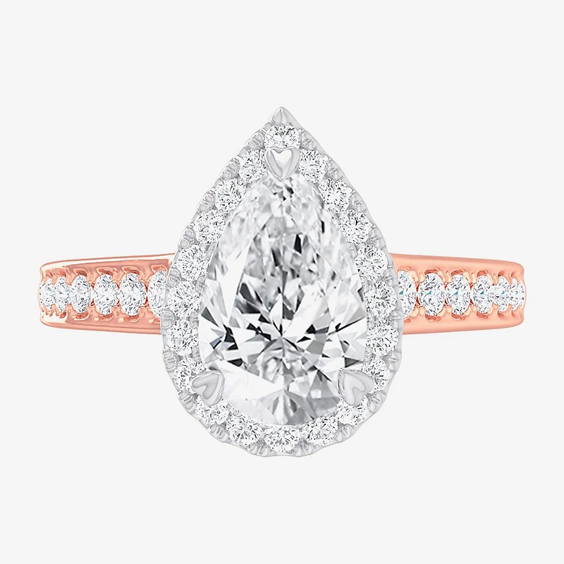 G-H / Si1-Si2) Womens 2 1/2 CT. T.W. Lab Grown White Diamond 14K Gold Pear Side Stone Halo Engagement Ring