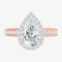G-H / Si1-Si2) Womens 2 1/2 CT. T.W. Lab Grown White Diamond 14K Gold Pear Side Stone Halo Engagement Ring