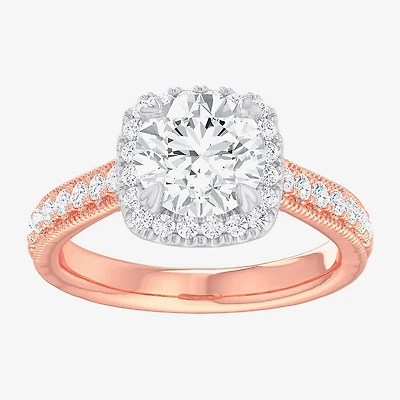 G-H / Si1-Si2) Womens 1/ CT. T.W. Lab Grown White Diamond 14K Gold Cushion Side Stone Halo Engagement Ring