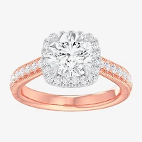 G-H / Si1-Si2) Womens 1/ CT. T.W. Lab Grown White Diamond 14K Gold Cushion Side Stone Halo Engagement Ring