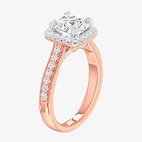 G-H / Si1-Si2) Womens 1/ CT. T.W. Lab Grown White Diamond 14K Gold Cushion Side Stone Halo Engagement Ring