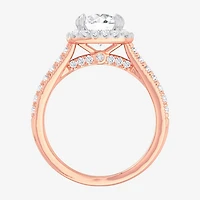 G-H / Si1-Si2) Womens 1/ CT. T.W. Lab Grown White Diamond 14K Gold Cushion Side Stone Halo Engagement Ring