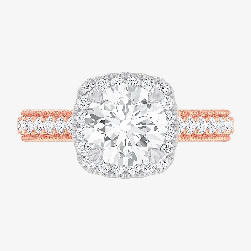 G-H / Si1-Si2) Womens 1/ CT. T.W. Lab Grown White Diamond 14K Gold Cushion Side Stone Halo Engagement Ring