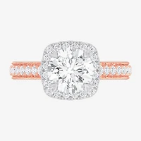 G-H / Si1-Si2) Womens 1/ CT. T.W. Lab Grown White Diamond 14K Gold Cushion Side Stone Halo Engagement Ring