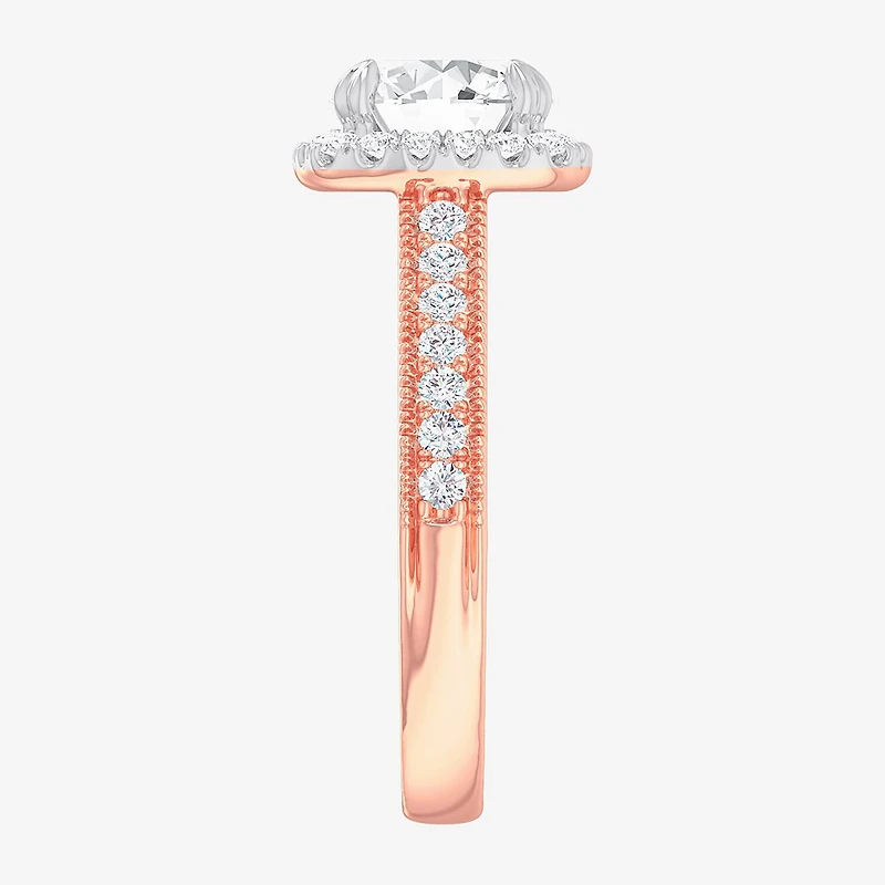 G-H / Si1-Si2) Womens 1/ CT. T.W. Lab Grown White Diamond 14K Gold Cushion Side Stone Halo Engagement Ring