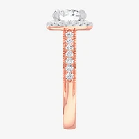 G-H / Si1-Si2) Womens 1/ CT. T.W. Lab Grown White Diamond 14K Gold Cushion Side Stone Halo Engagement Ring