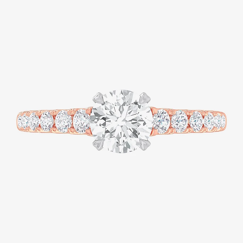 G-H / Si1-Si2) Womens 1 / CT. T.W. Lab Grown White Diamond 14K Gold Round Side Stone Engagement Ring