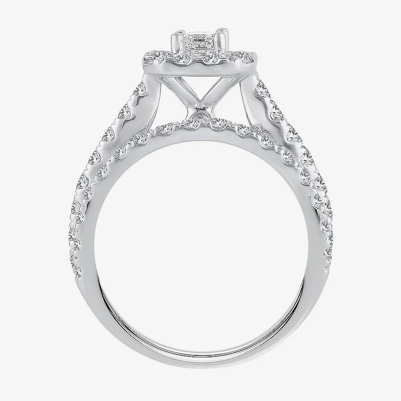 Womens 2 CT. T.W. Natural White Diamond 10K Gold Halo Bridal Set