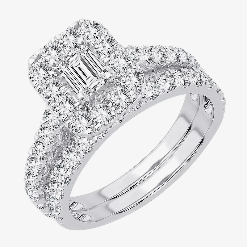 Womens 2 CT. T.W. Natural White Diamond 10K Gold Halo Bridal Set