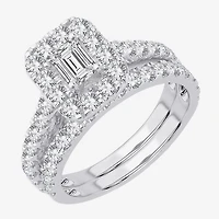 Womens 2 CT. T.W. Natural White Diamond 10K Gold Halo Bridal Set